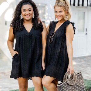 Pink Lily - You Found My Heart Black Lace Romper - Medium